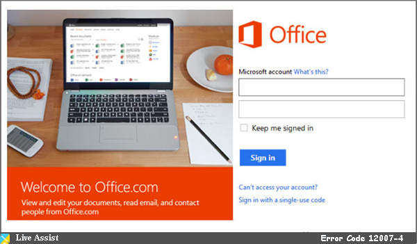 Office 2013 Error Code 12007-4