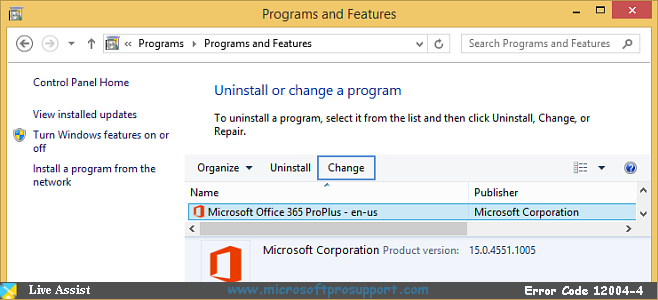 error code 12004-4 office 365