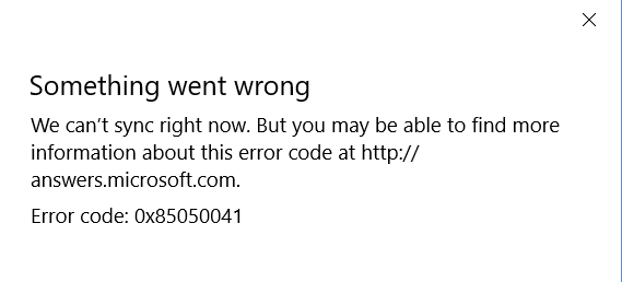 Error Code 0x85050041